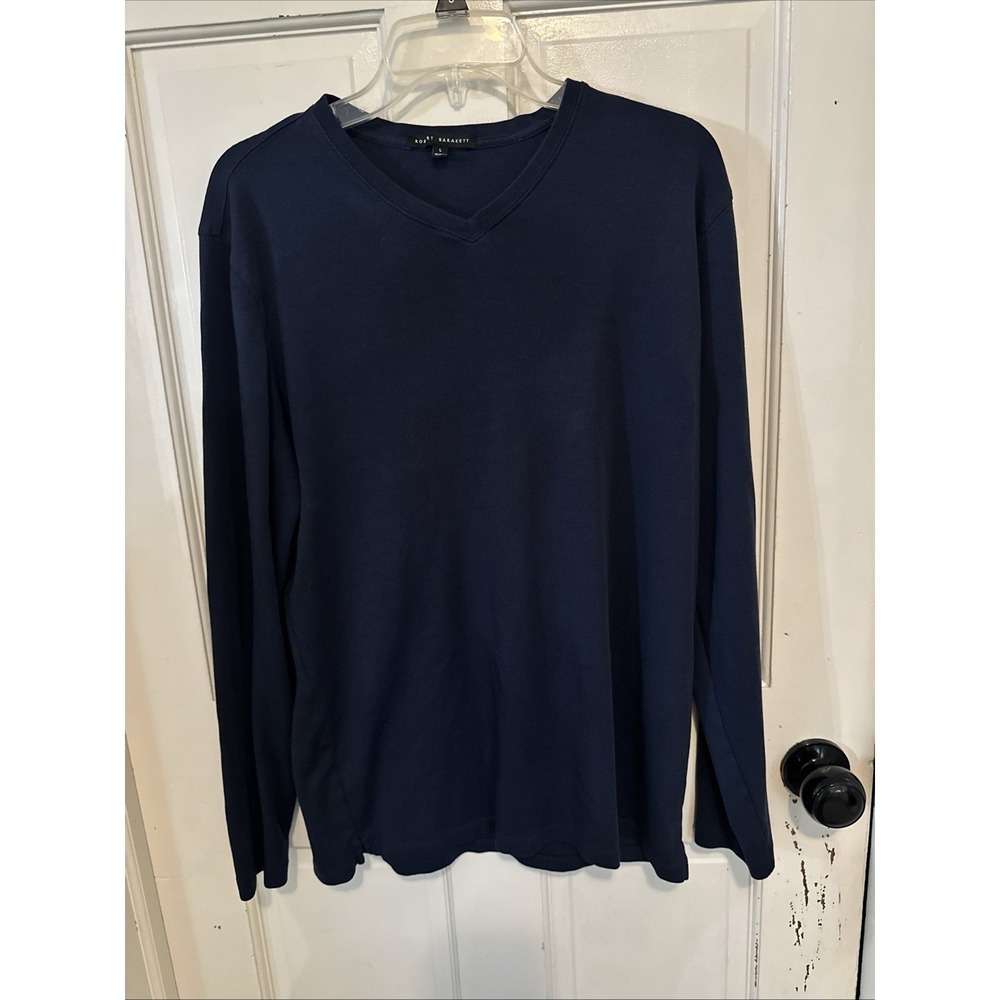 Robert Barakett Navy Jefferson V Neck Pima Cotton LS T-Shirt Mens Large RB62220